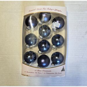 Vintage Holiday Accents by Rauch Navy Midnight Blue Glass Ornaments Box 10
